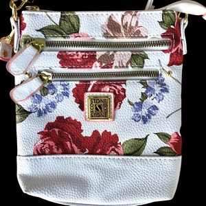 Stone & Co Sydney White Floral Leather Crossbody Purse New Without Tags